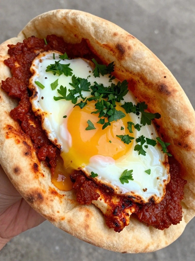 Harissa Halloumi and Poached Egg in a Warm Pita Pocket