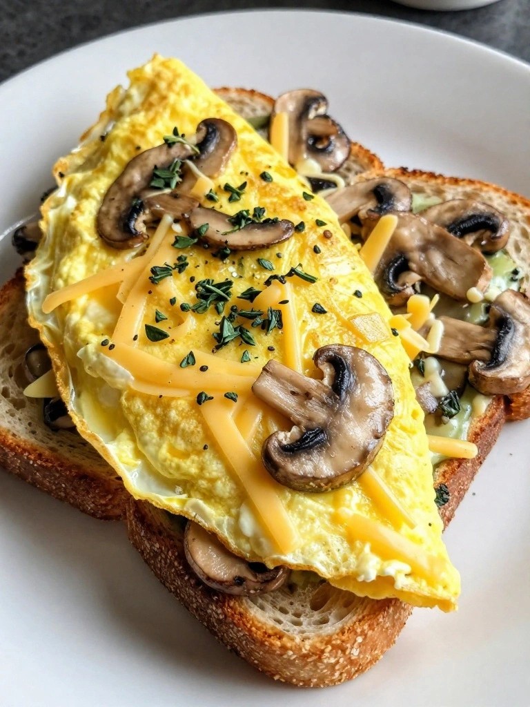 Wild Mushroom, Swiss, and Thyme Omelette on Toasted Rye