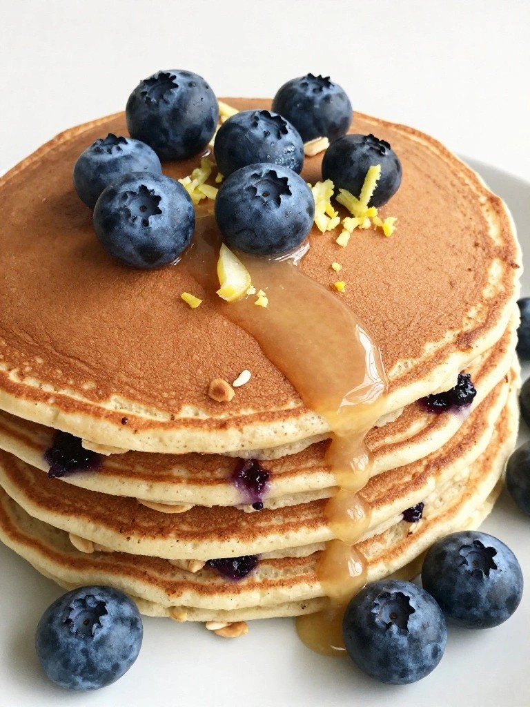 Blueberry Lemon Oat Protein Pancakes
