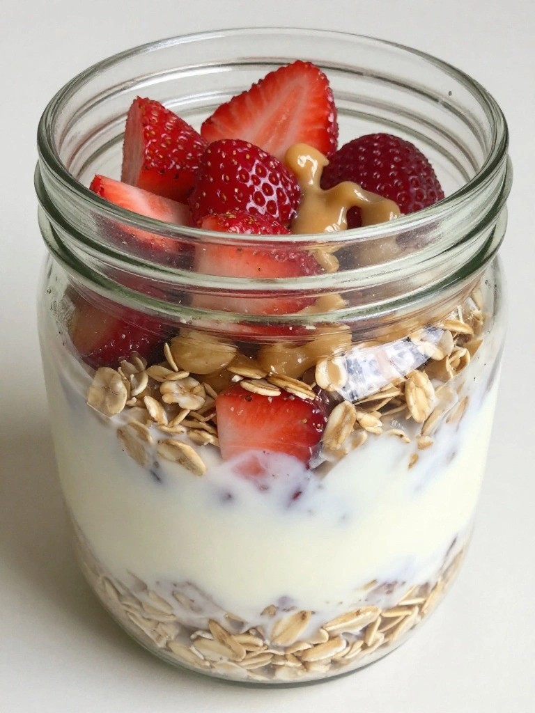 Strawberry Cheesecake Overnight Oats with Nut Butter