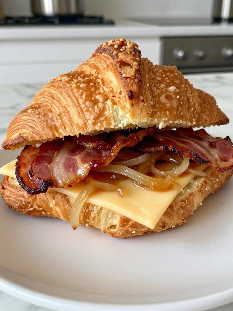 Bacon, Caramelized Onion, and Gruyère Croissant Sandwiches