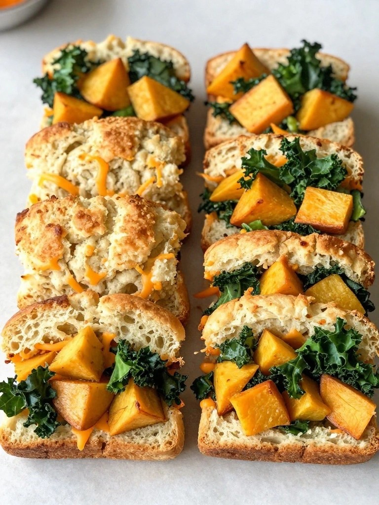 Kale, Sweet Potato, and Cheddar Biscuit Sandwiches