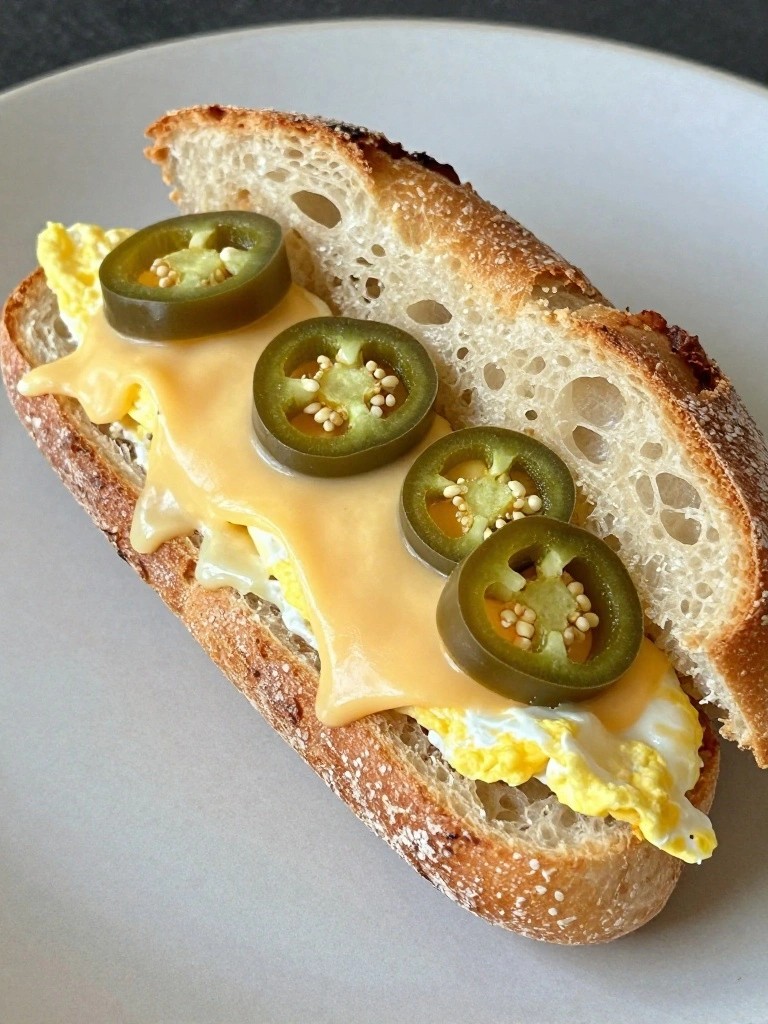 Spicy Jalapeño, Egg, and Pepper Jack Ciabatta Sandwiches