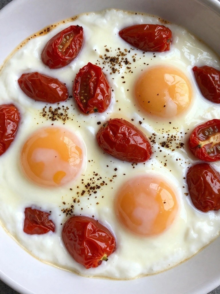 Baked Eggs in Creamy Greek Yogurt with Roasted Tomatoes and Za'atar