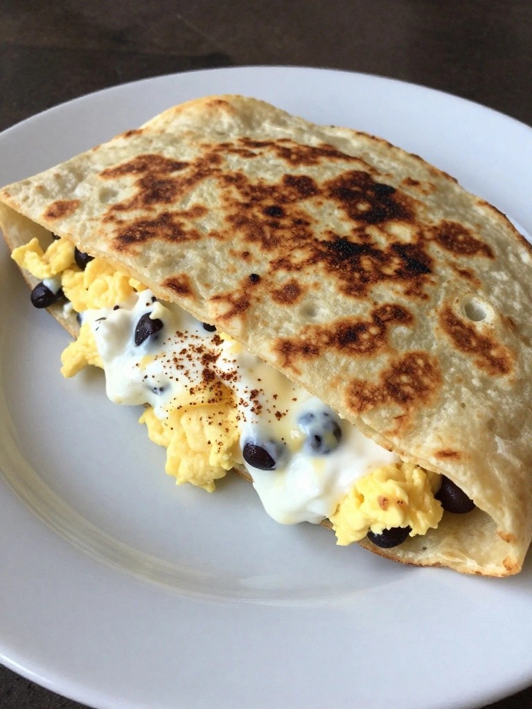 Greek Yogurt Breakfast Quesadillas Filled with Eggs and Black Beans