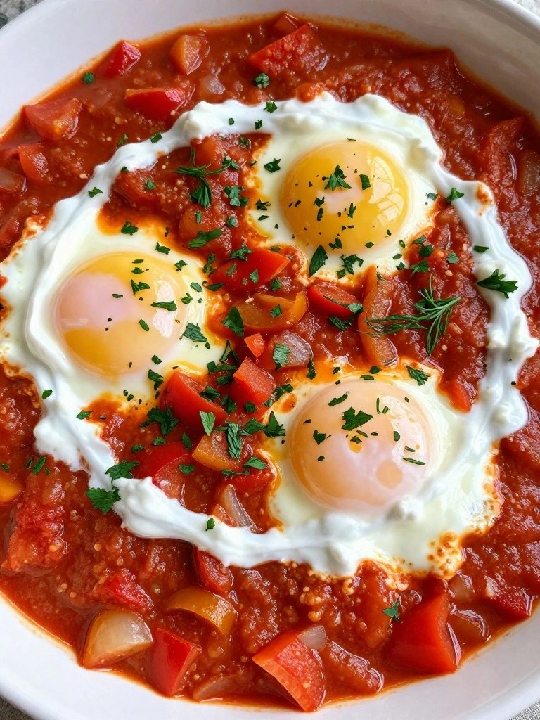 Mediterranean Shakshuka with Herbed Greek Yogurt Swirl