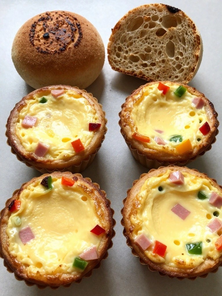 Baked Egg Muffins with Lean Ham, Peppers, and Whole Wheat English Muffin
