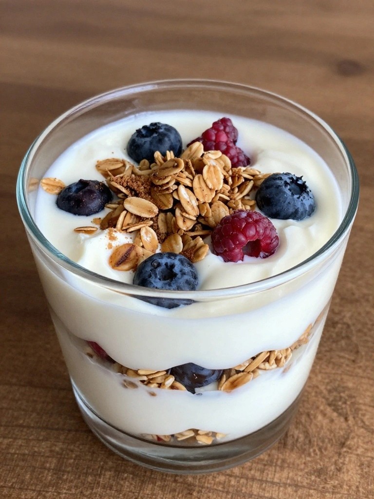 Greek Yogurt Parfait with Whey Protein Granola and Mixed Berries