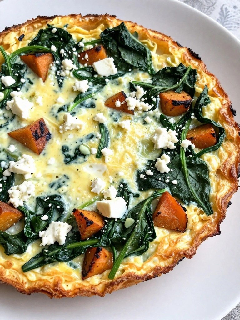 Spinach Feta Egg White Frittata with Roasted Sweet Potato