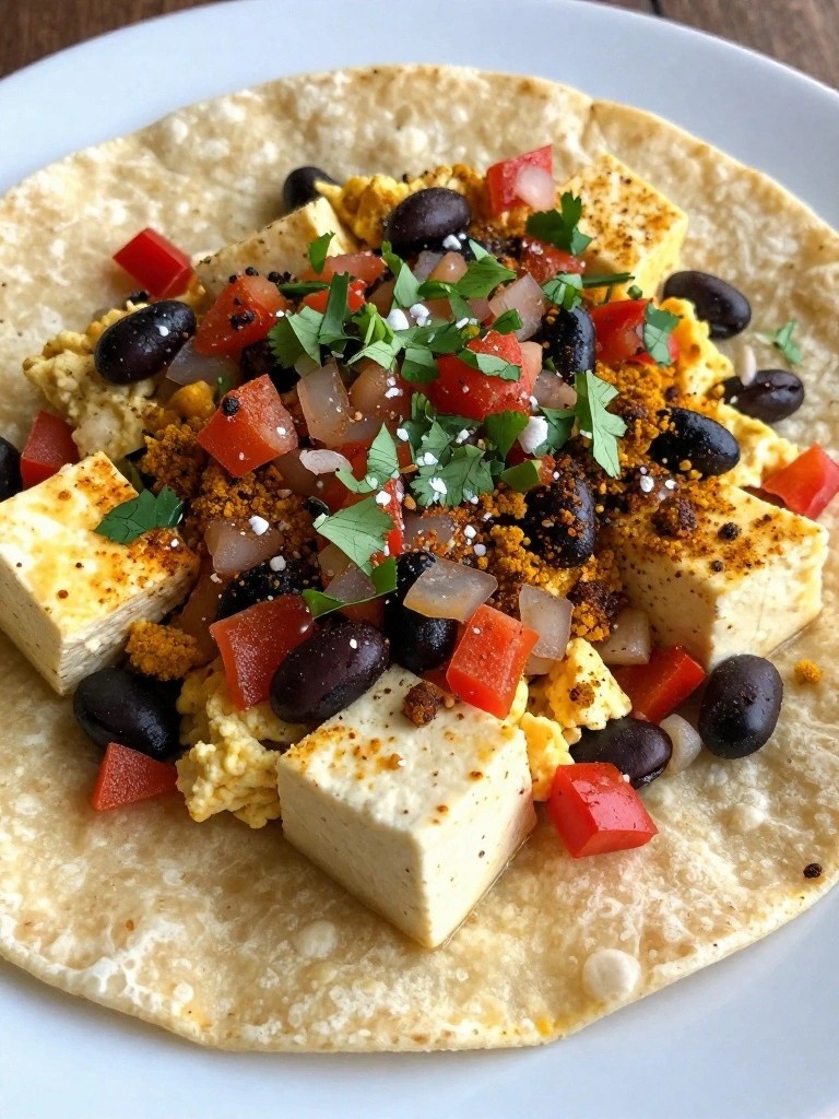 Tofu Scramble Breakfast Tacos with Black Beans and Salsa