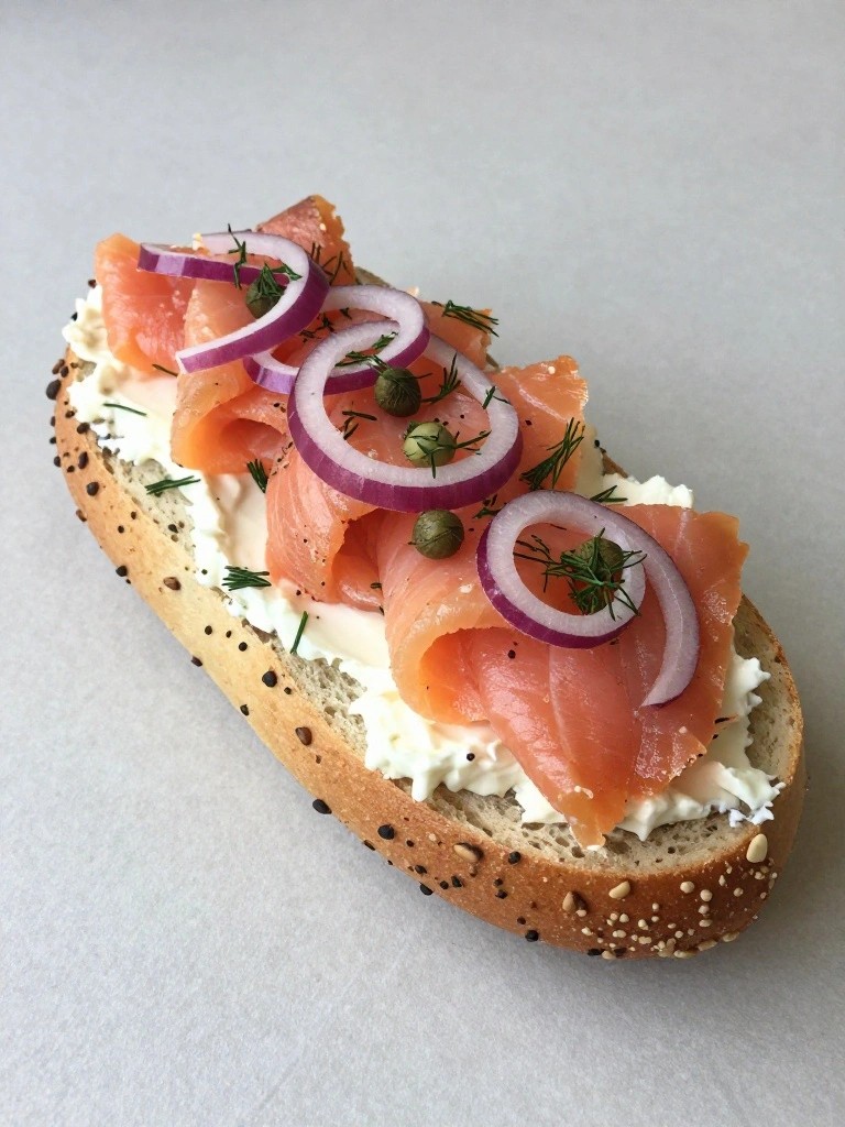 Smoked Salmon Everything Bagel with Capers