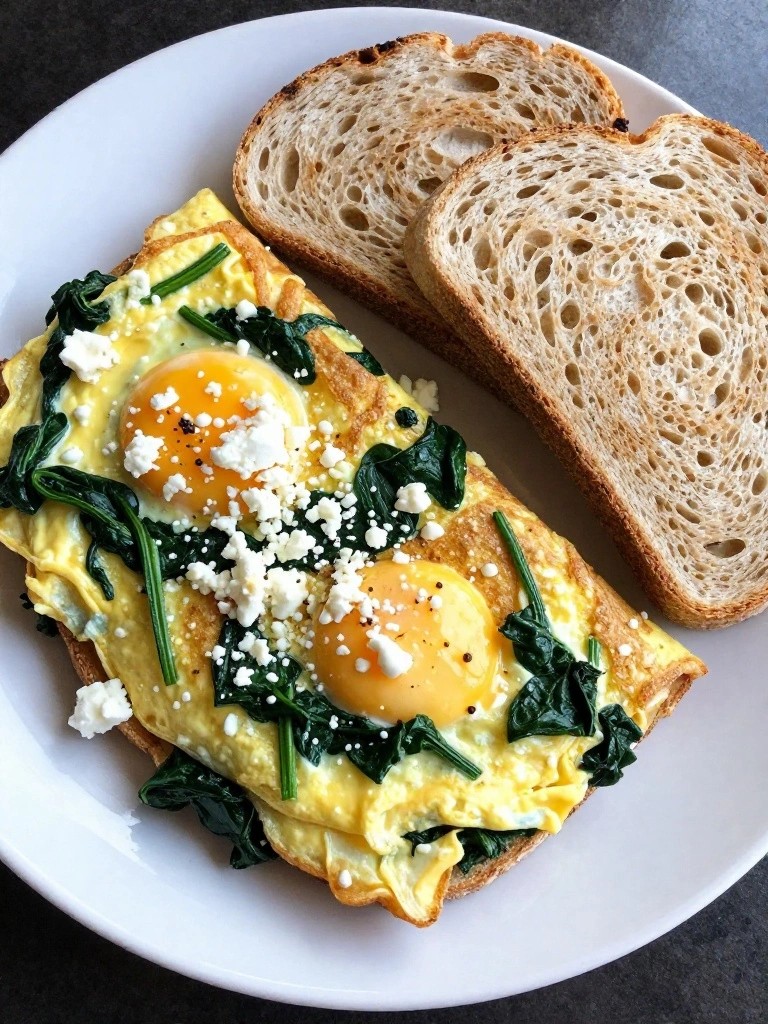 Spinach and Feta Omelette with Rye Toast