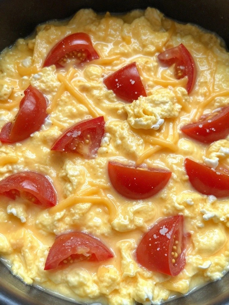 Cheddar Tomato Scrambled Eggs
