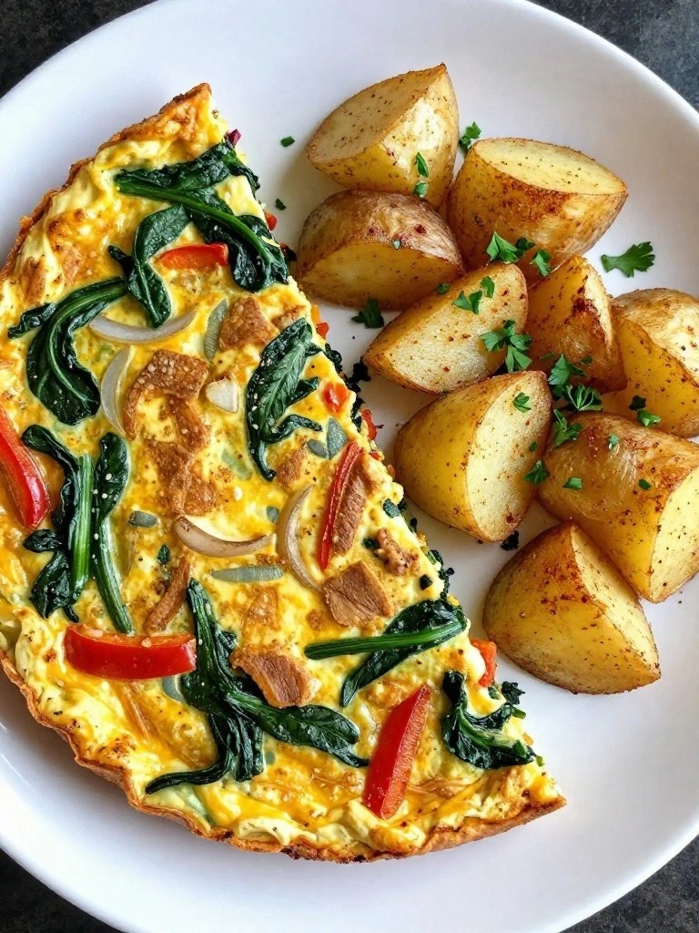 Baked Tofu Vegetable Frittata with Roasted Potatoes