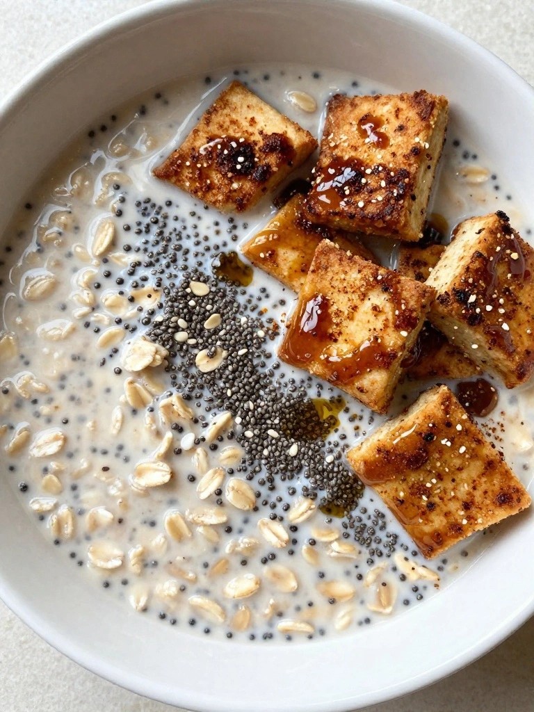 Overnight Chia Oats with Baked Tempeh Bites