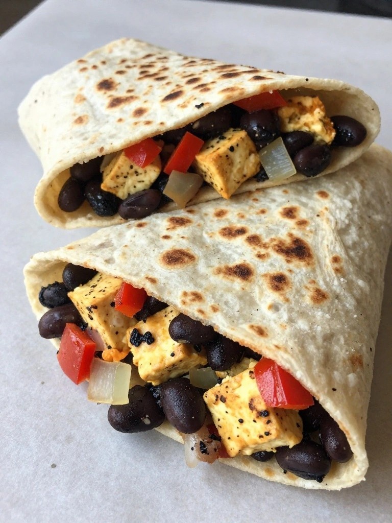 Savory Tofu Scramble Breakfast Burritos with Black Beans
