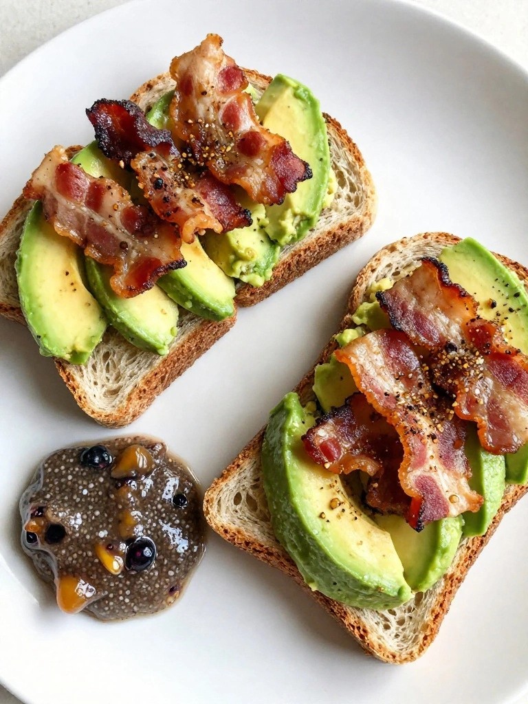 Tempeh Bacon and Avocado Toast with Chia Berry Jam