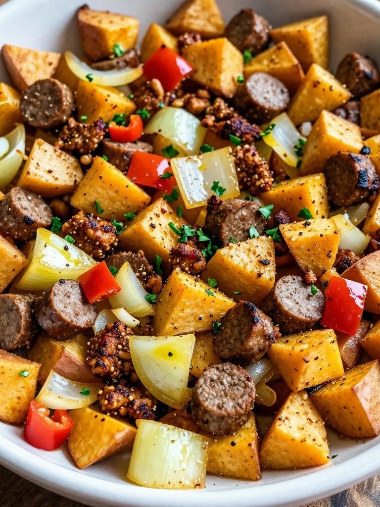 Tempeh Sausage Sweet Potato Breakfast Hash