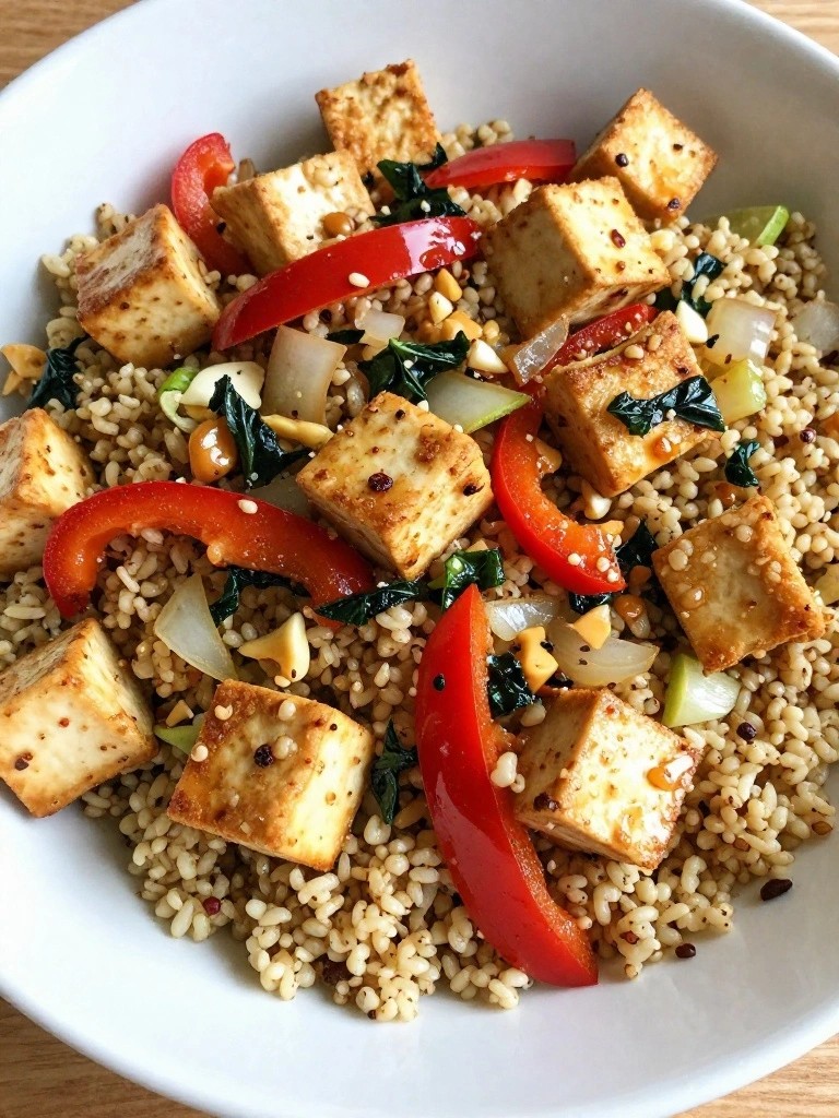 Thai Basil Tofu Stir-Fry Quinoa Breakfast Bowl