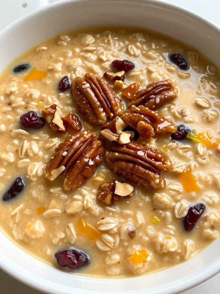 Cranberry Orange Oatmeal Bowl with Maple-Glazed Pecans