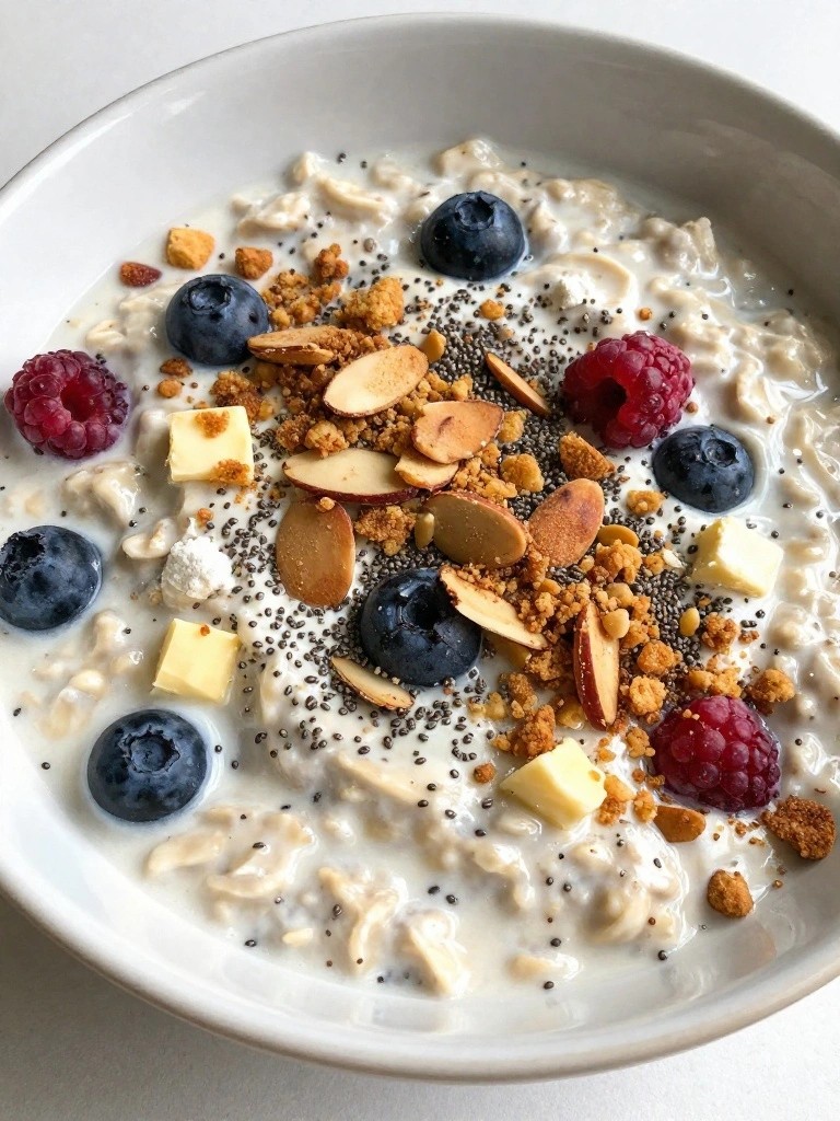 Mixed Berry Overnight Oats Bowl with Almond Crumble Topping