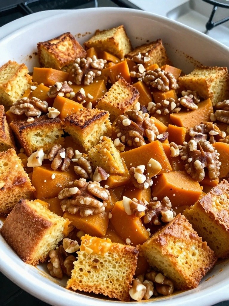 Spiced Pumpkin and Walnut French Toast Casserole