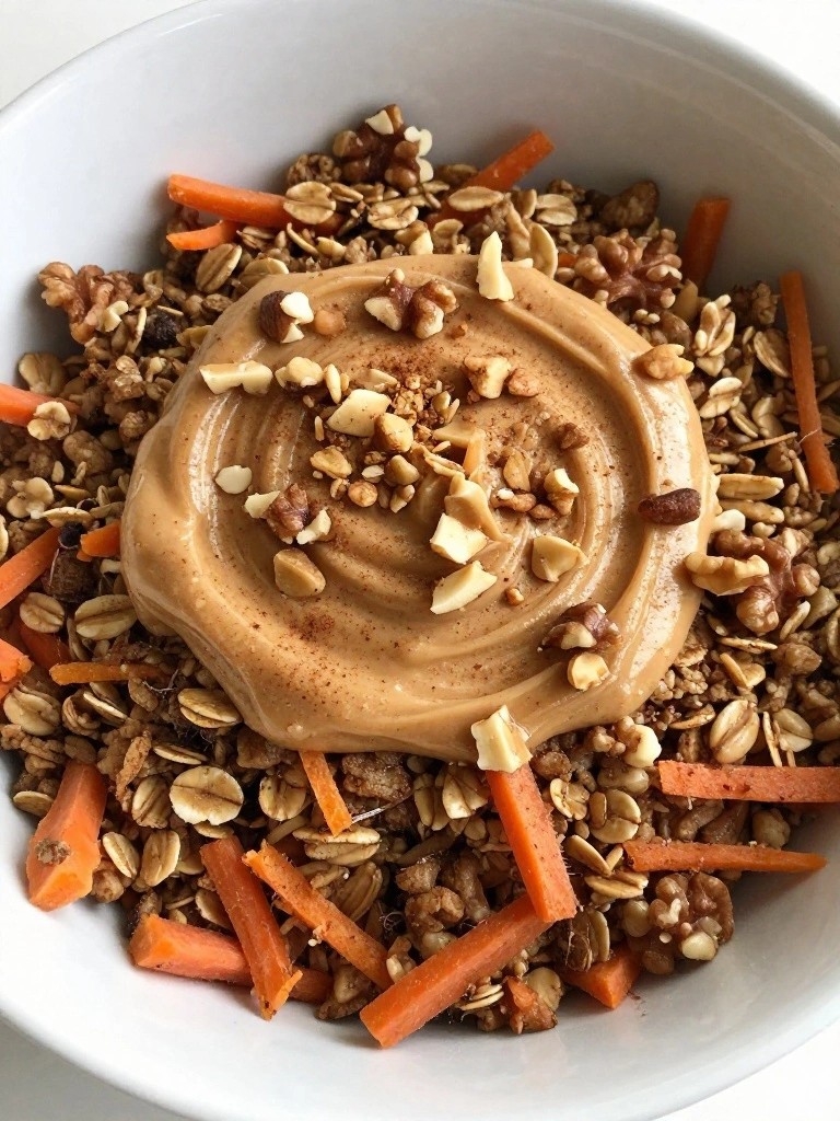 Carrot Cake Oatmeal with Cinnamon Nut Butter Swirl