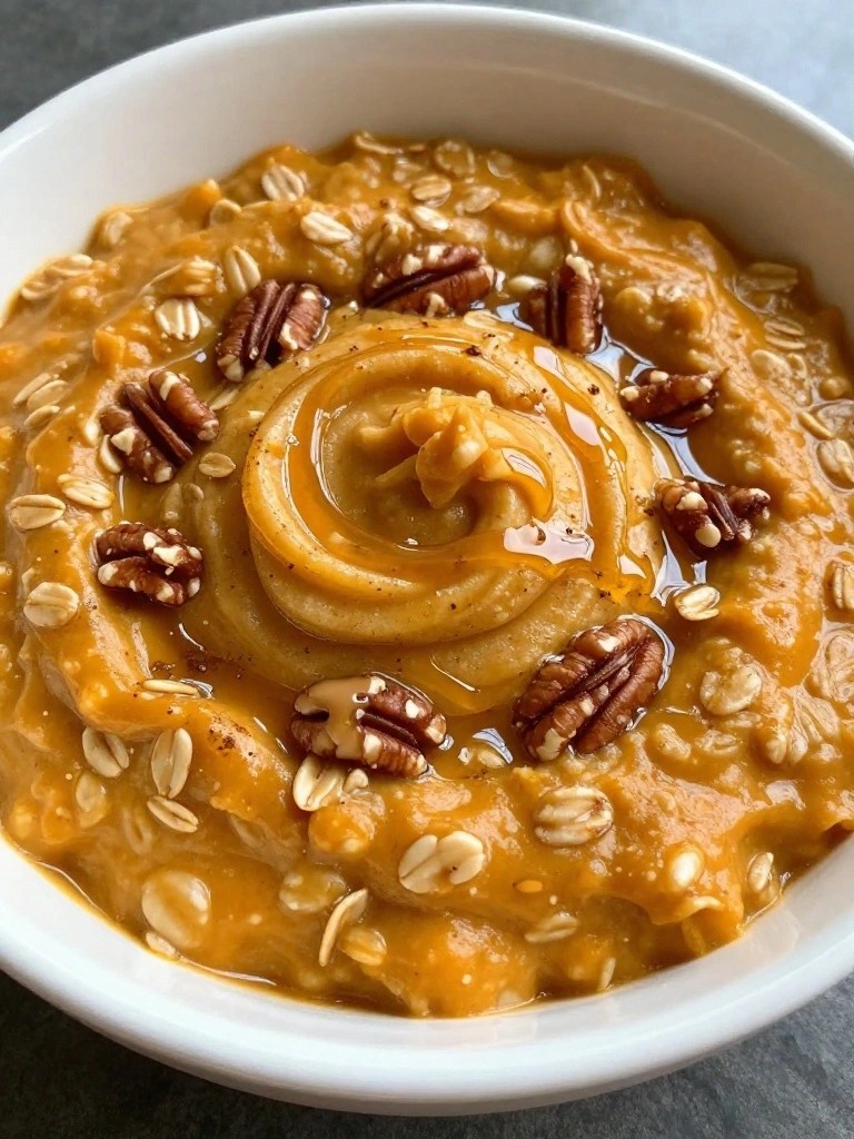Creamy Pumpkin Pie Oatmeal with Pecan Butter
