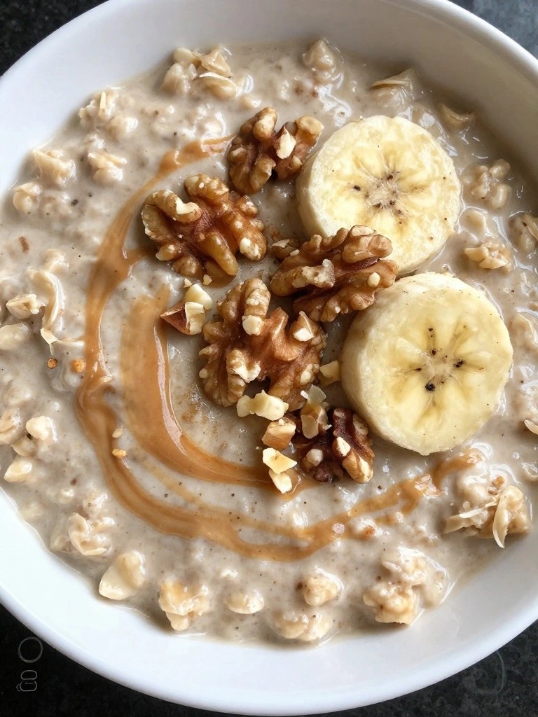 Warm Banana Bread Oatmeal with Walnut Butter