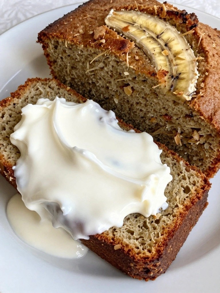 Baked Oat Milk Banana Bread Slices with Coconut Yogurt Spread