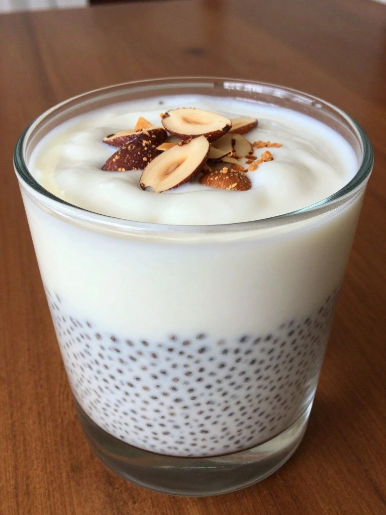 Vanilla Oat Milk Chia Pudding Parfait with Coconut Yogurt and Toasted Almonds
