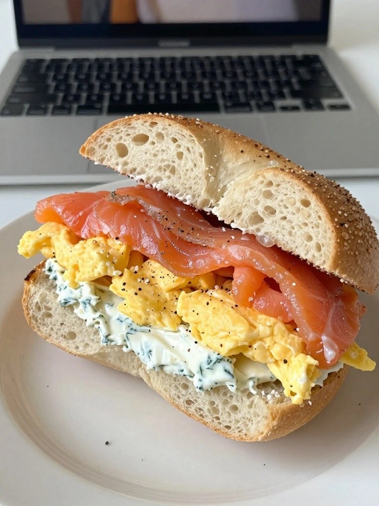 Smoked Salmon, Dill Cream Cheese, and Egg Bagels