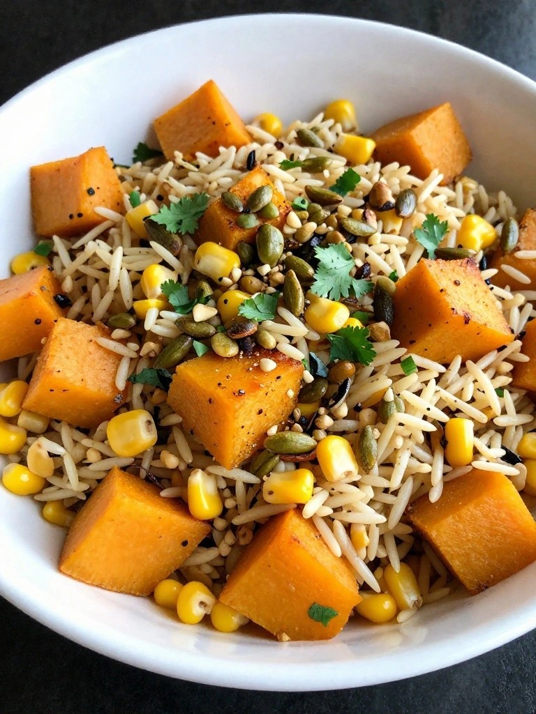 Southwestern Wild Rice Bowl with Roasted Butternut Squash, Corn, and Pepitas