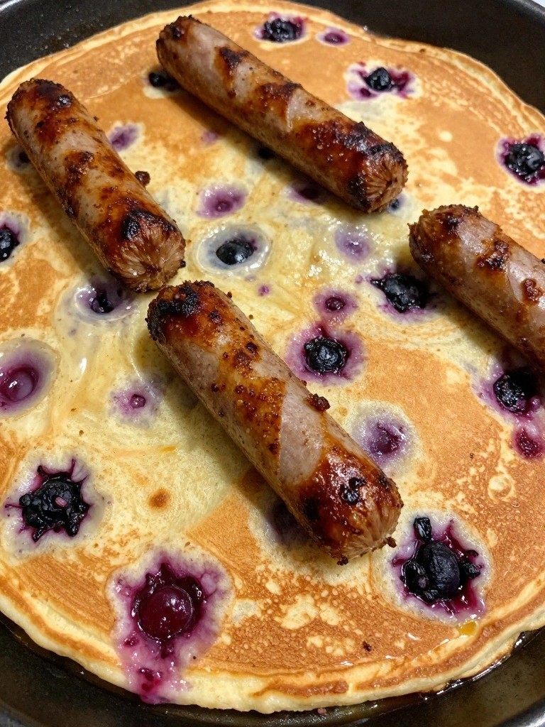 Berry-Filled Sheet Pan Pancakes with Turkey Sausage