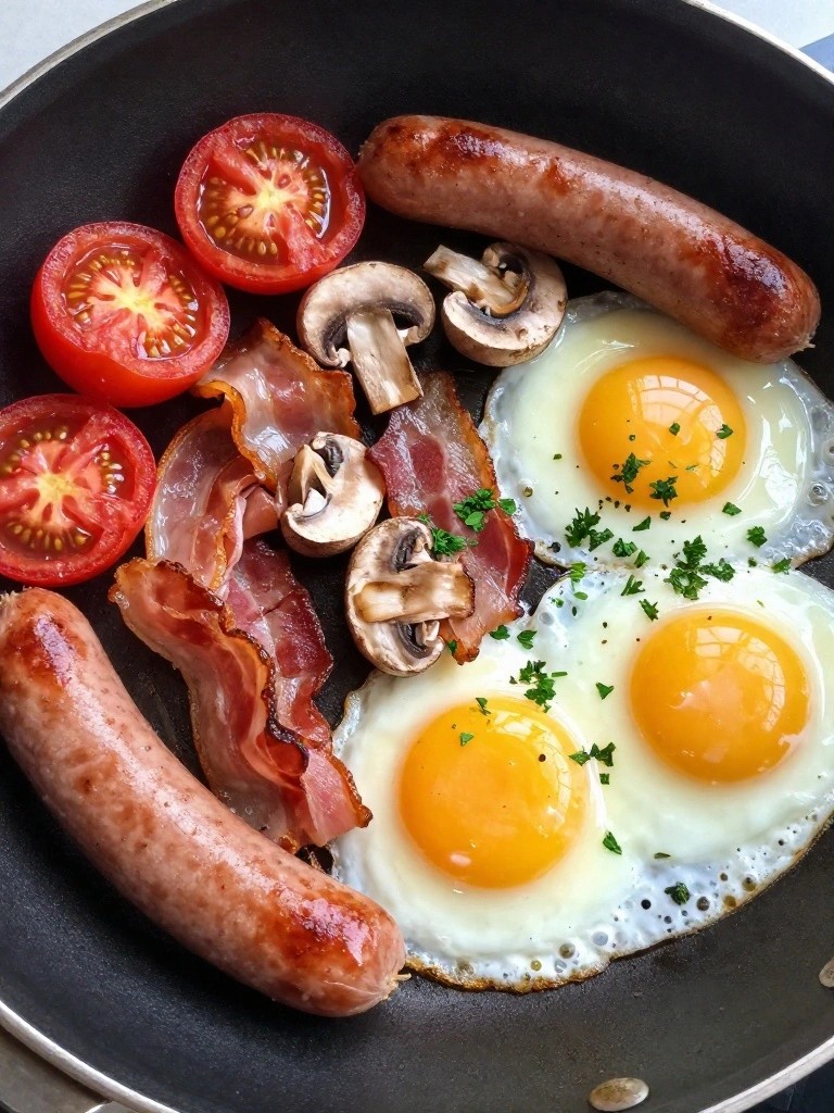 Full English Sheet Pan Breakfast with Sausages and Tomatoes