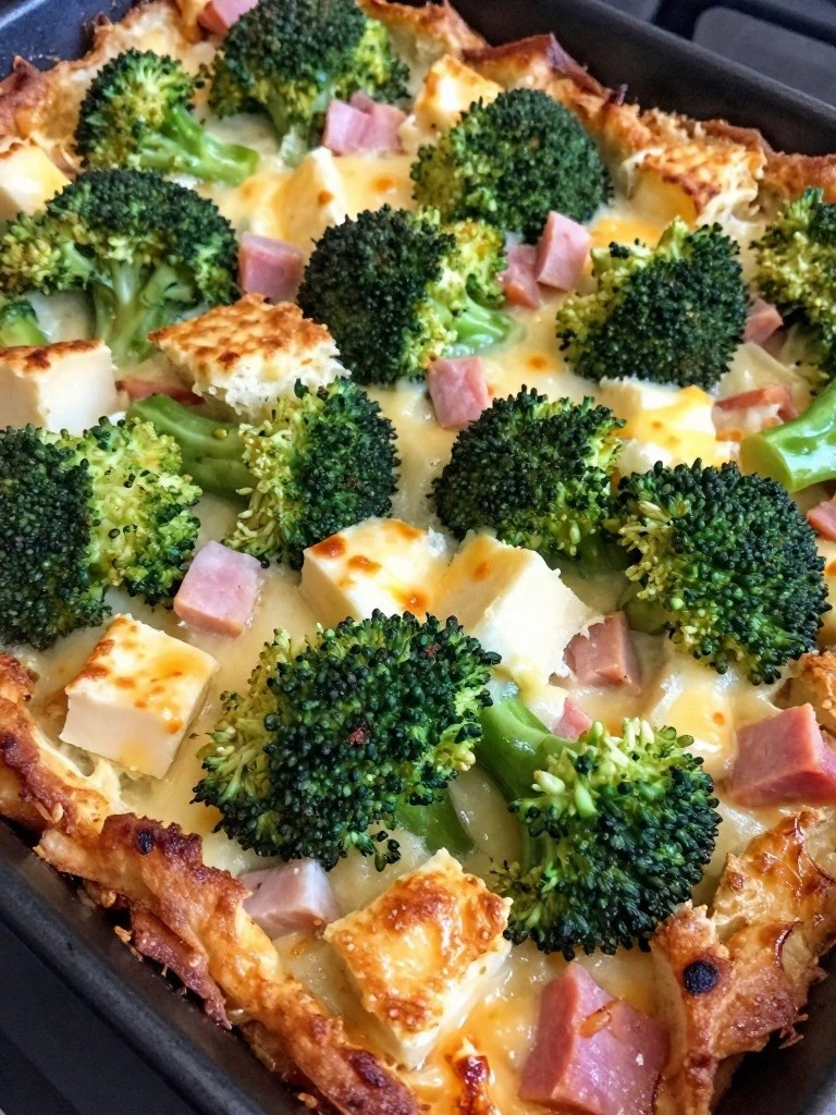 Ham, Gruyère, and Broccoli Sheet Pan Strata