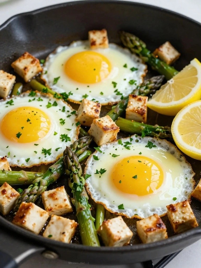 Halloumi and Asparagus Breakfast Skillet with Sunny-Side Eggs