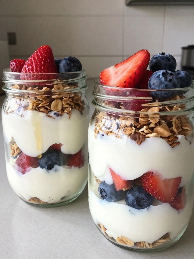 Greek Yogurt Berry Parfait Jars with Granola