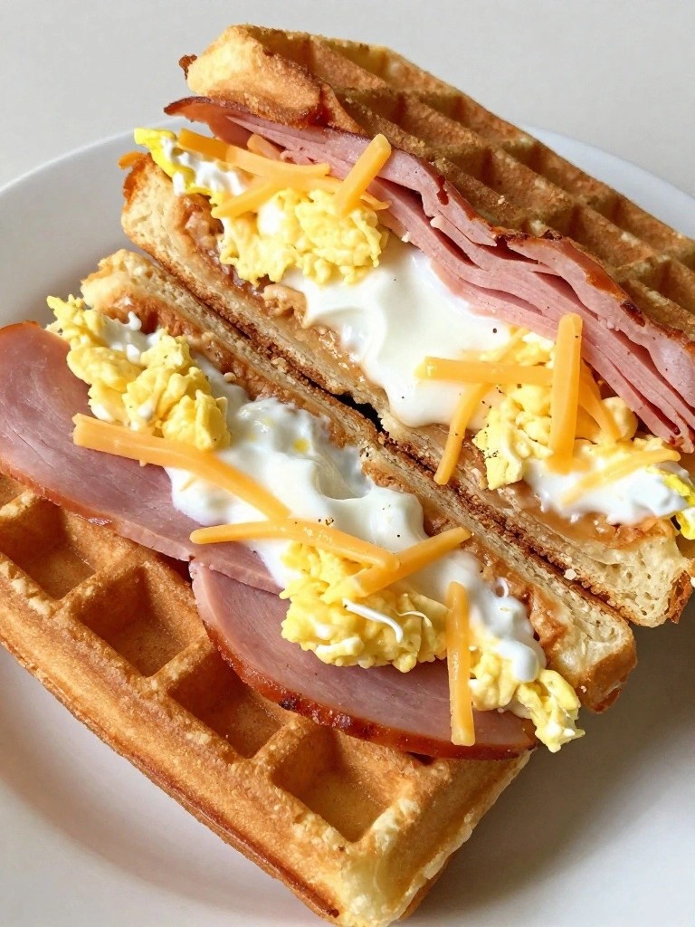 High-Protein Waffle Sandwiches with Ham