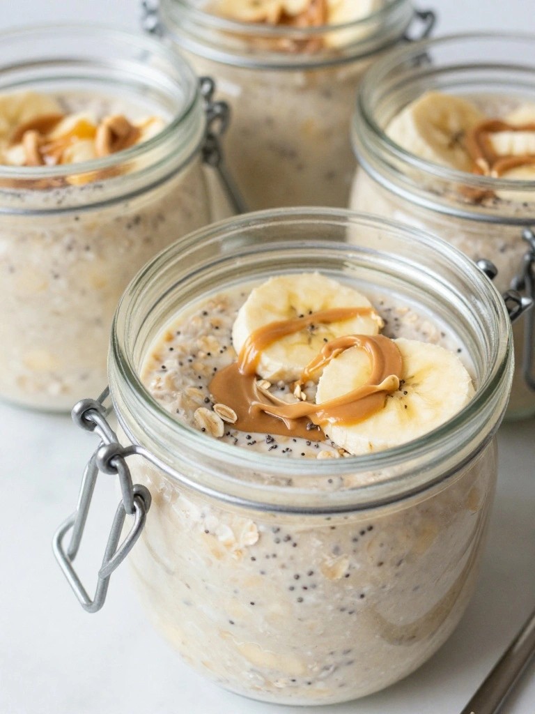 Peanut Butter Banana Protein Overnight Oats Jars
