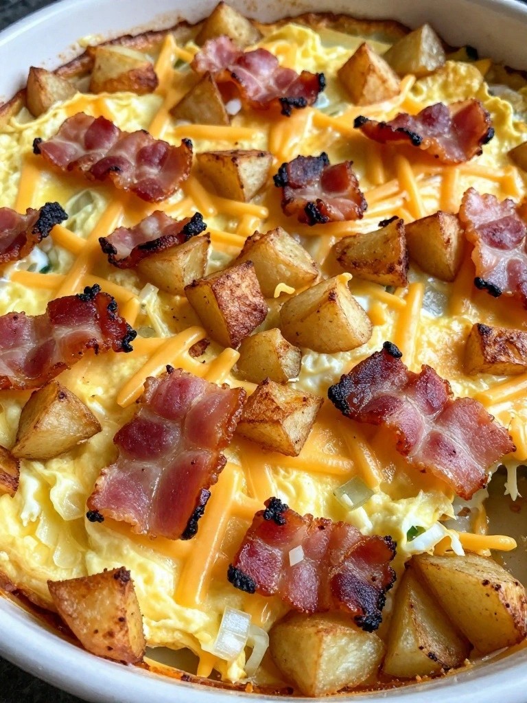Bacon Cheddar Potato Egg Bake