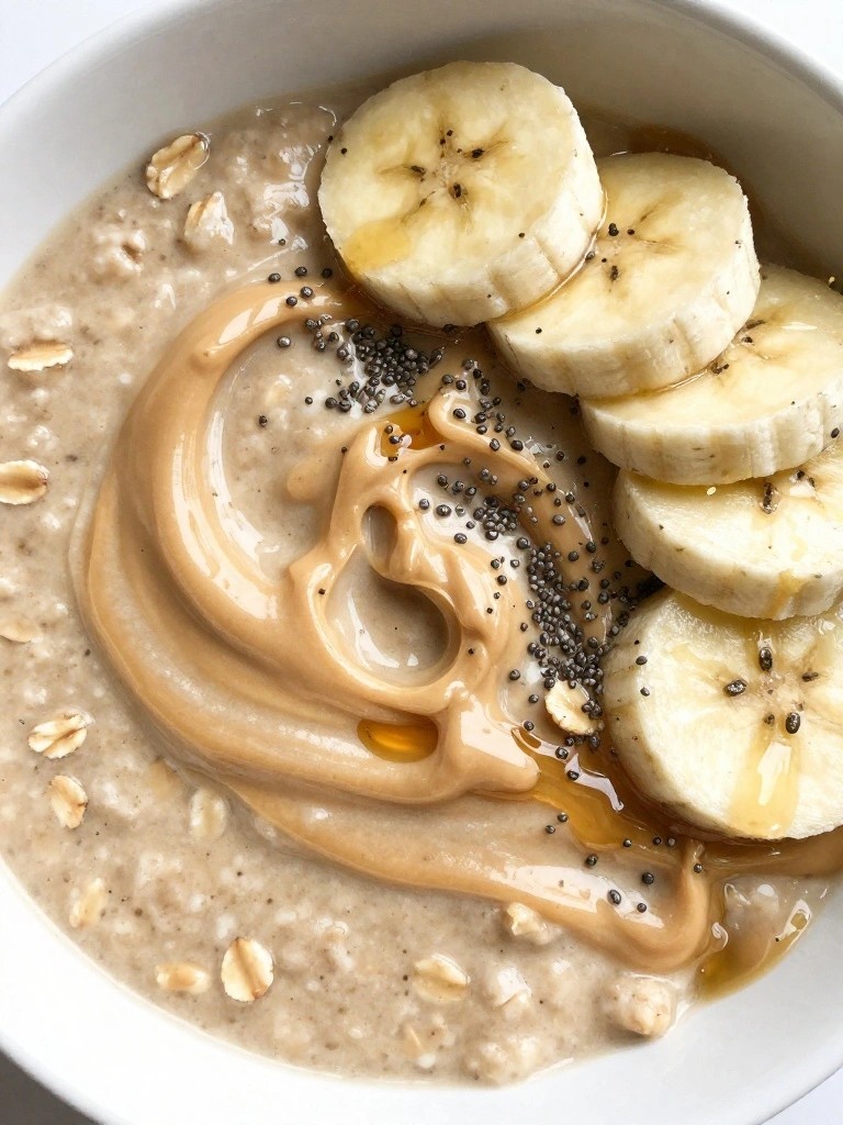 Peanut Butter Banana Oatmeal with Chia Seeds and Honey