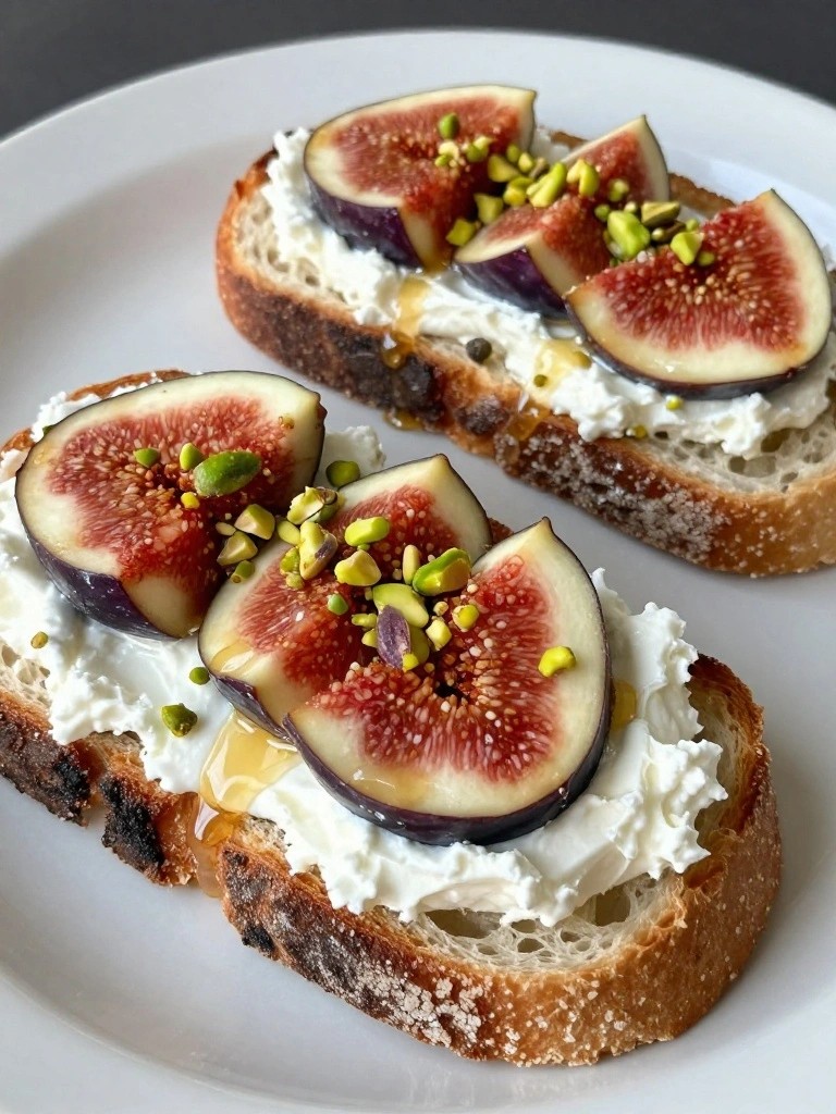 Ricotta and Fig Toast with Pistachios and Drizzle of Honey