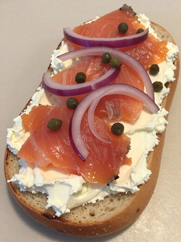 Smoked Salmon Cream Cheese Bagel with Capers and Red Onion