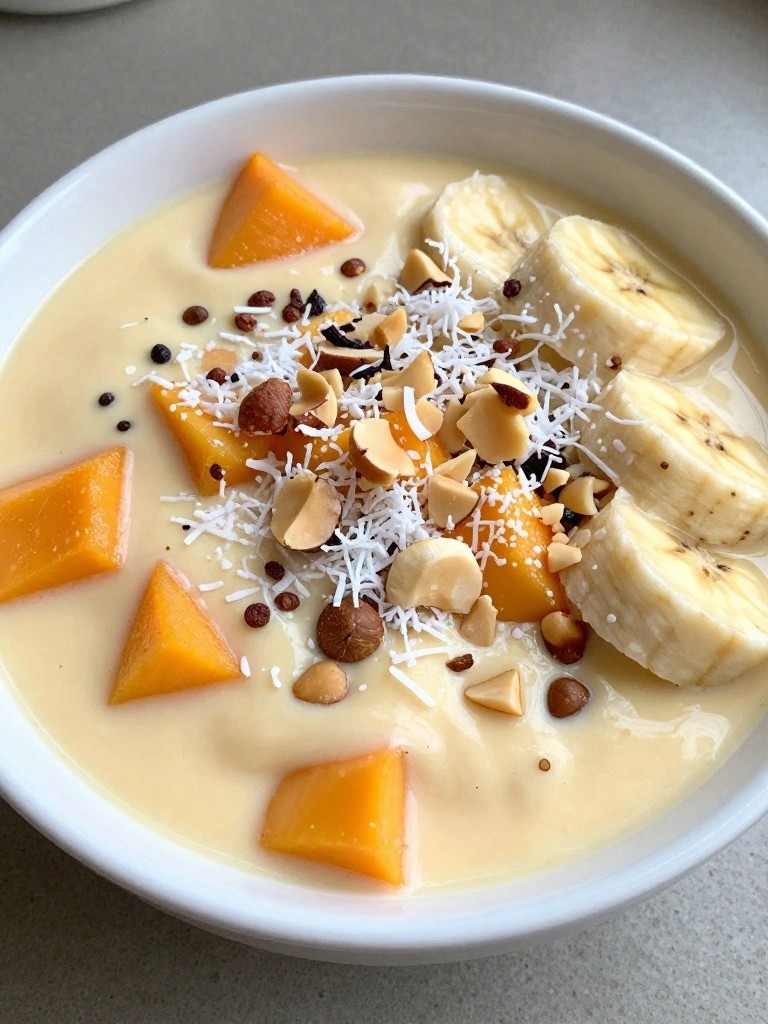 Tropical Mango Coconut Smoothie Bowl with Macadamia Nuts