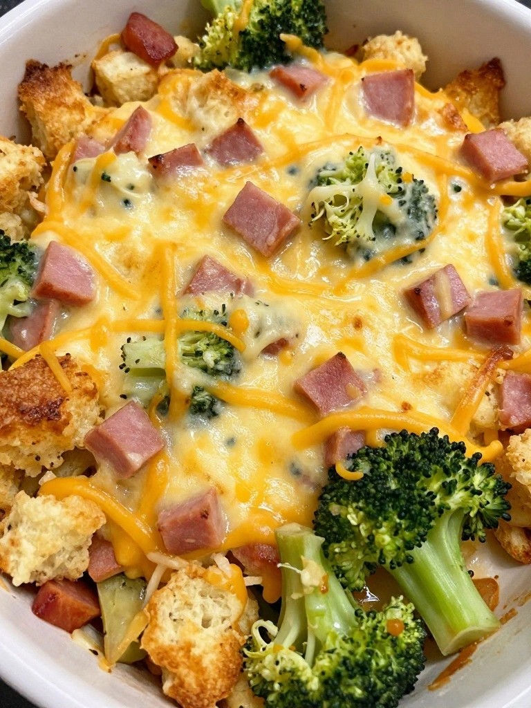 Cheesy Broccoli Ham Breakfast Casserole