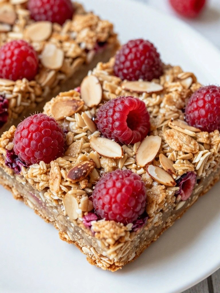 Raspberry Almond Baked Oatmeal Squares