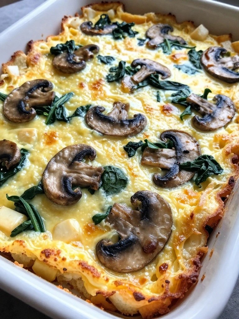 Savory Spinach Mushroom Egg Strata