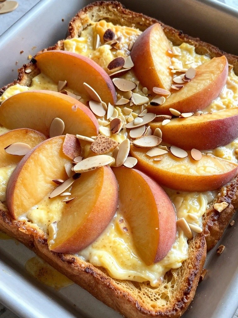 Peach Almond Baked French Toast Casserole
