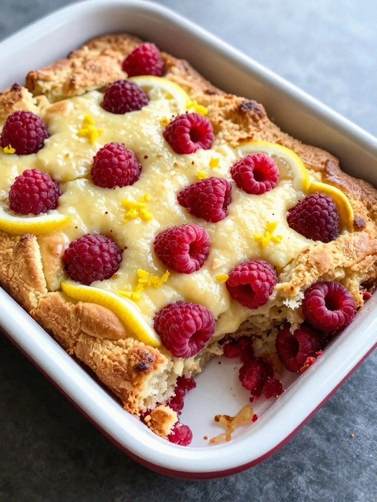 Raspberry Lemon Breakfast Bread Pudding